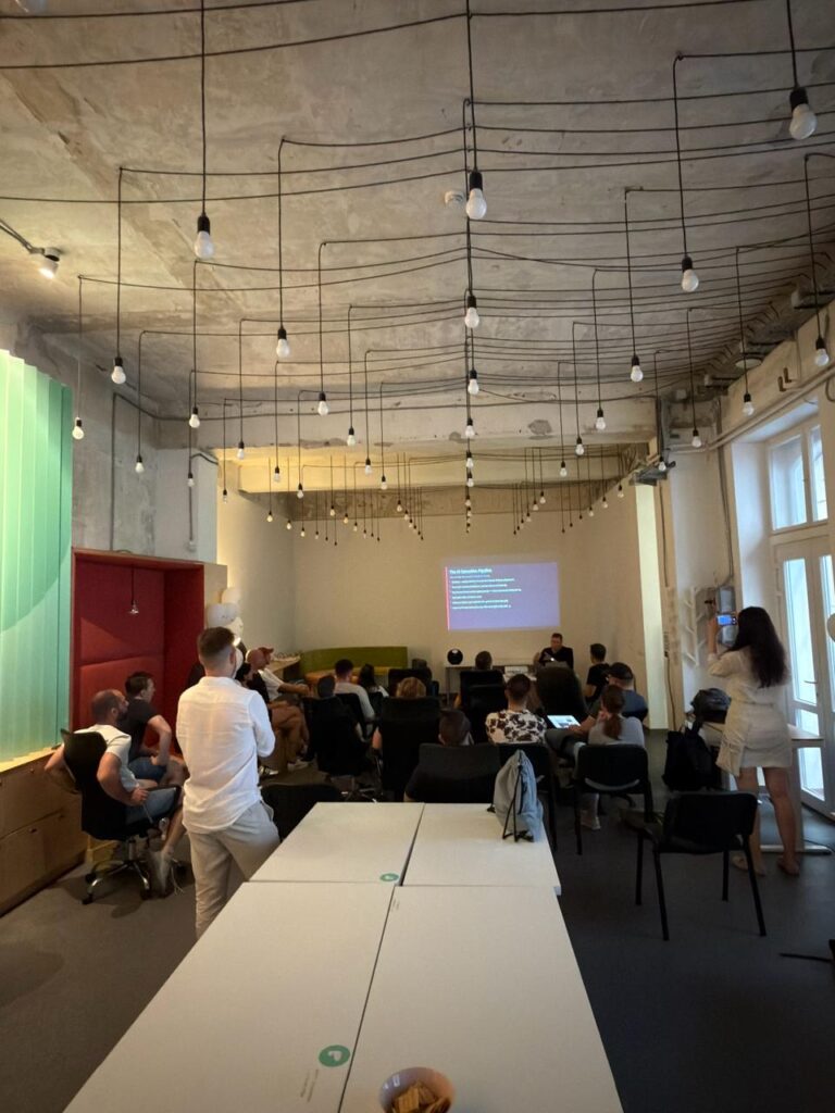 AI Demo Night in the community space at Liftoff Coworking Budapest